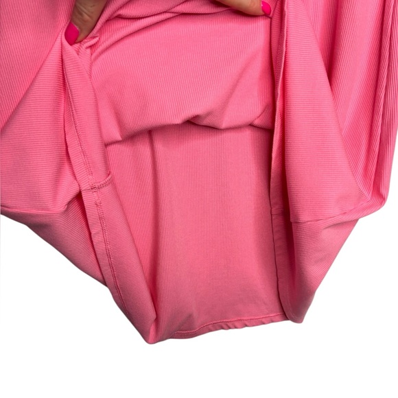 Athleta Signature Rib Tee Dress Bubblegum Raphanus Pink Barbie Size Small - Picture 10 of 13